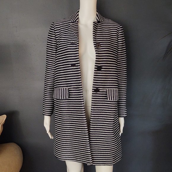 Tory Burch navy and white striped raffia coat-style Elaina - Picture 6 of 15